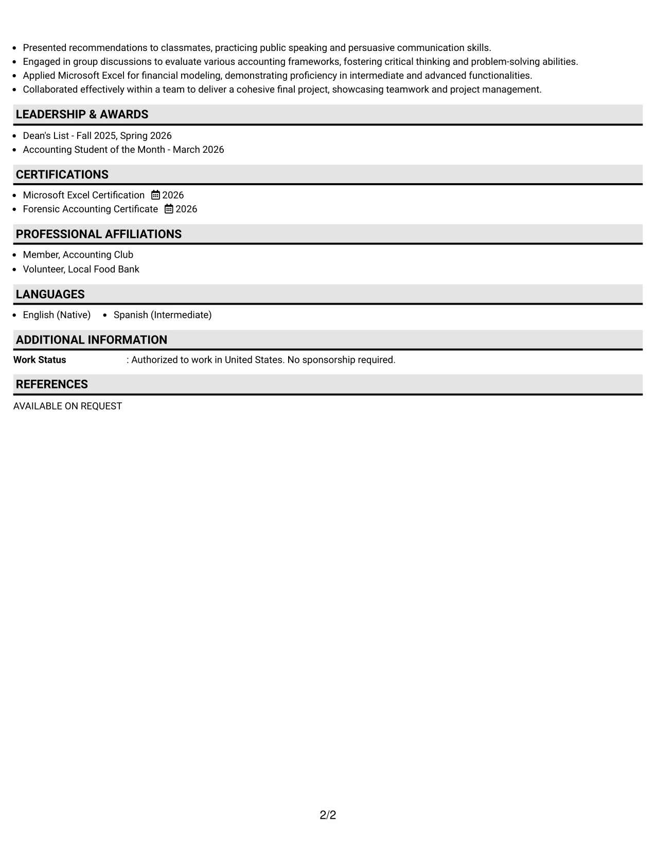Resume Example Page 2