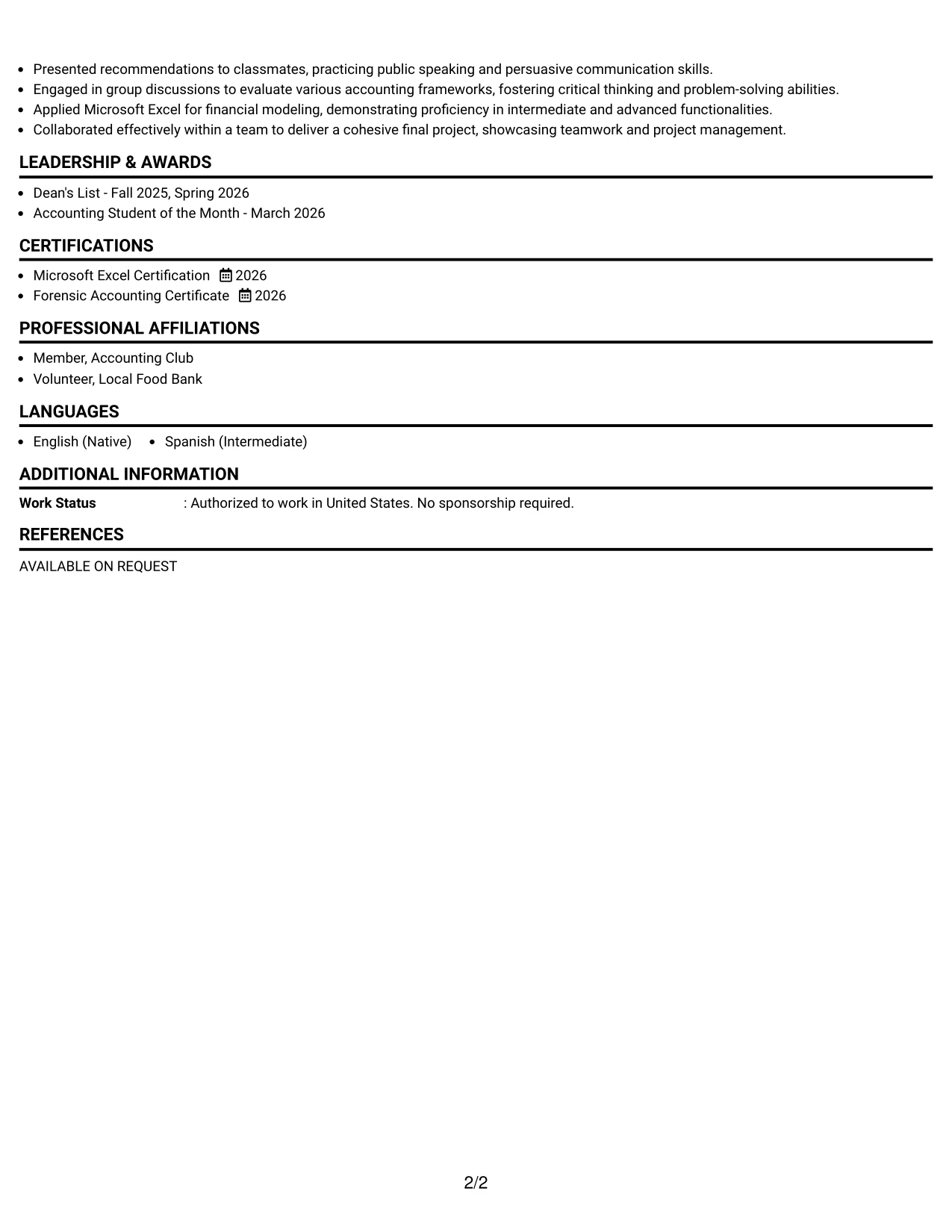 Resume Example Page 2