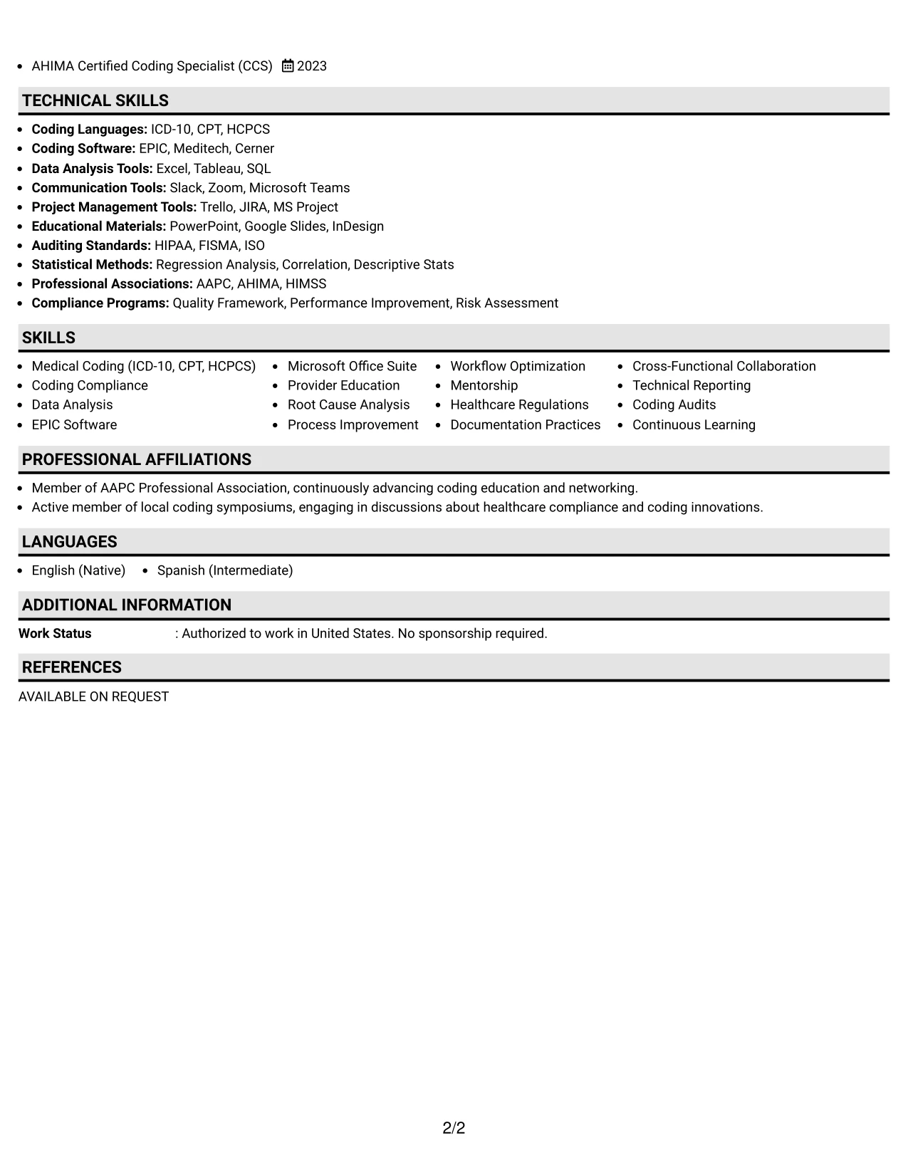 Resume Example Page 2