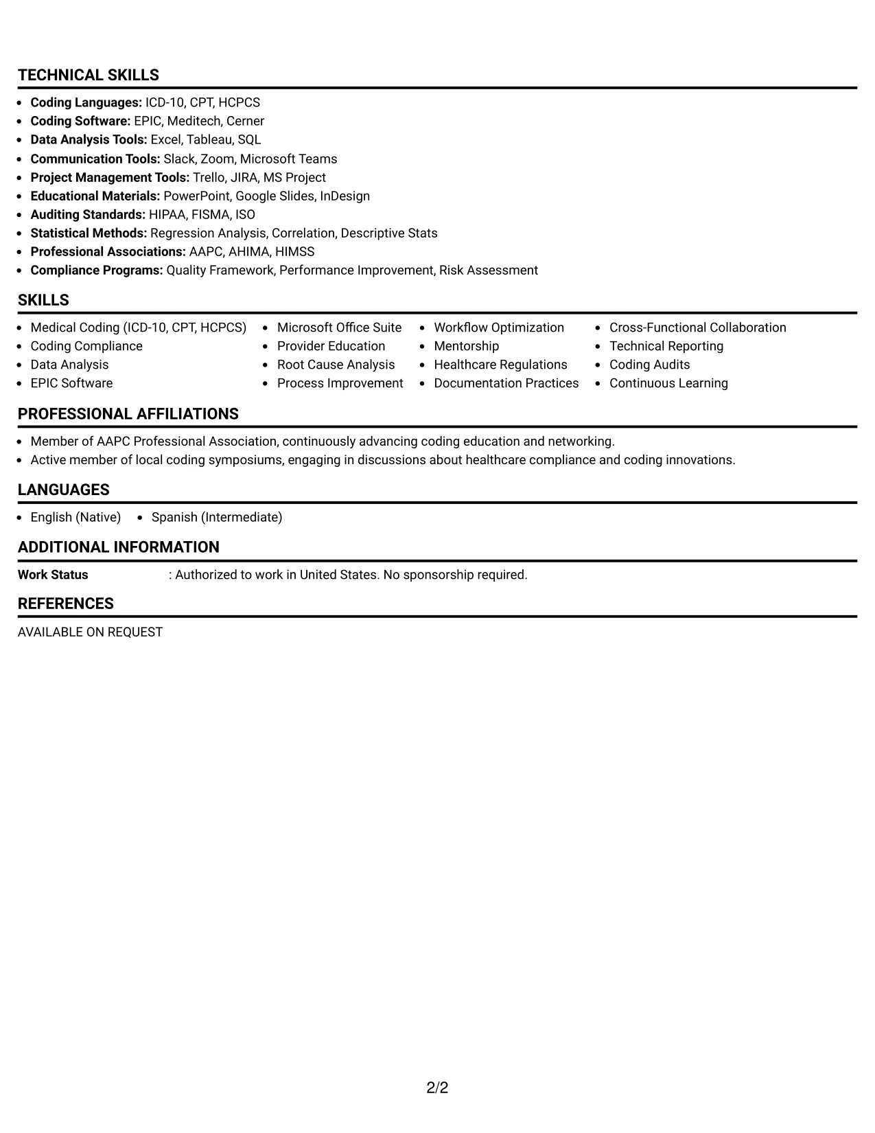 Resume Example Page 2