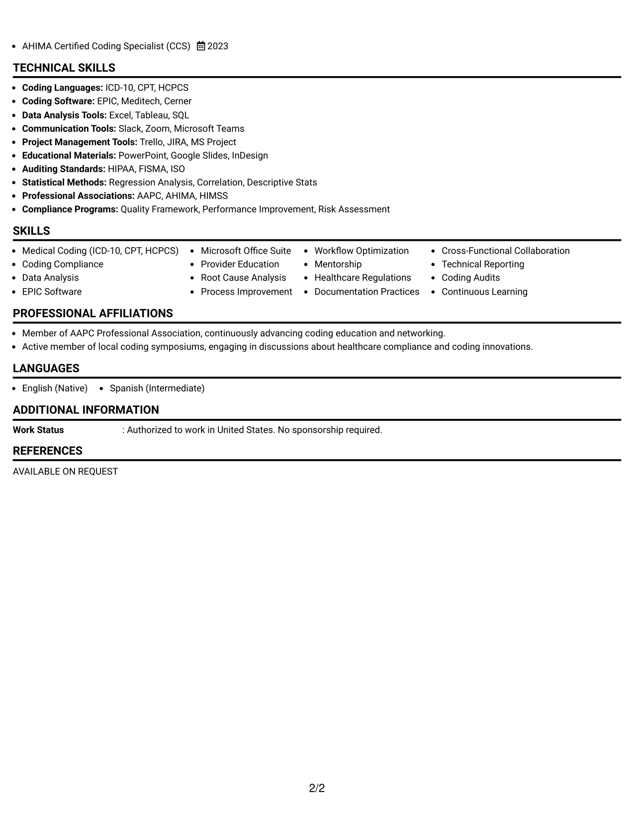 Resume Example Page 2