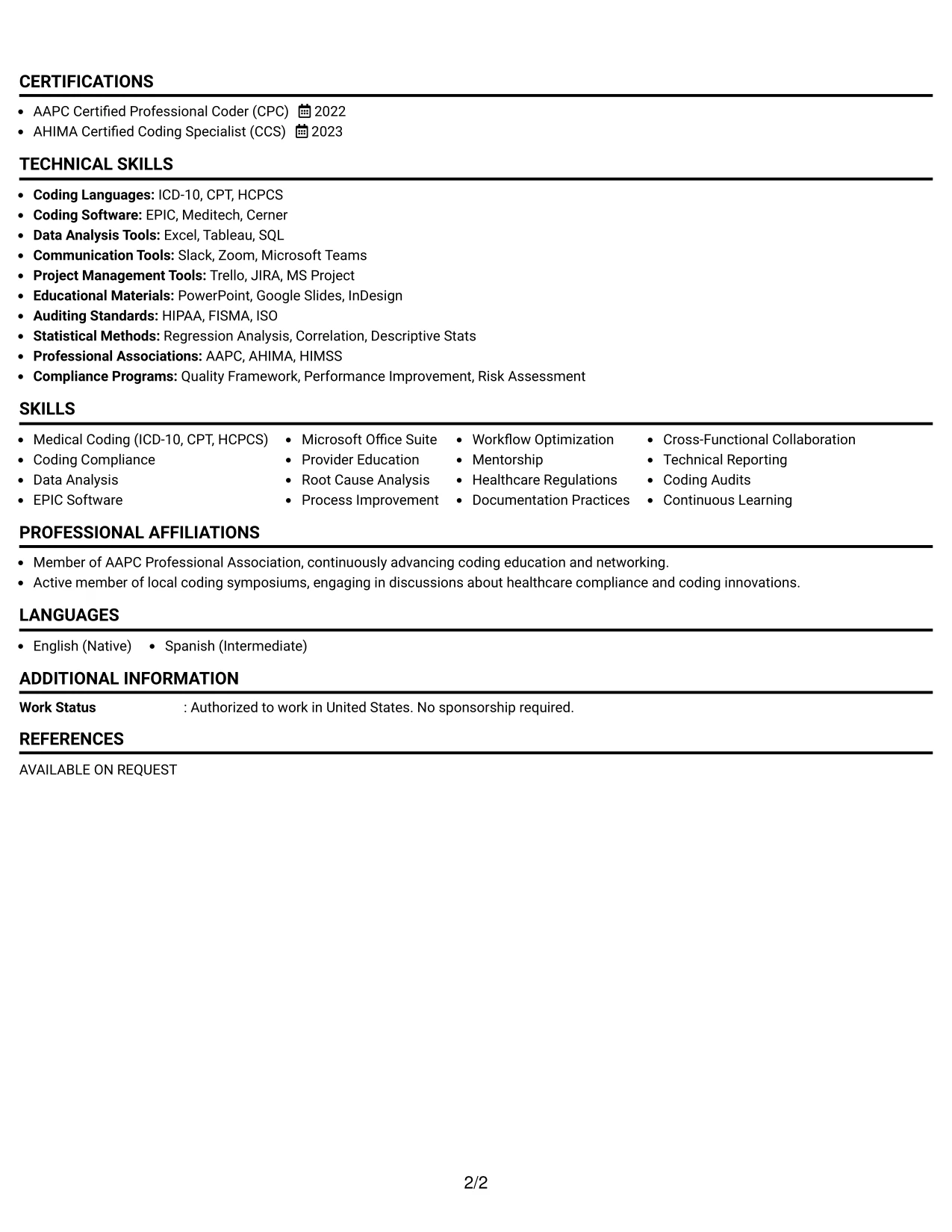Resume Example Page 2
