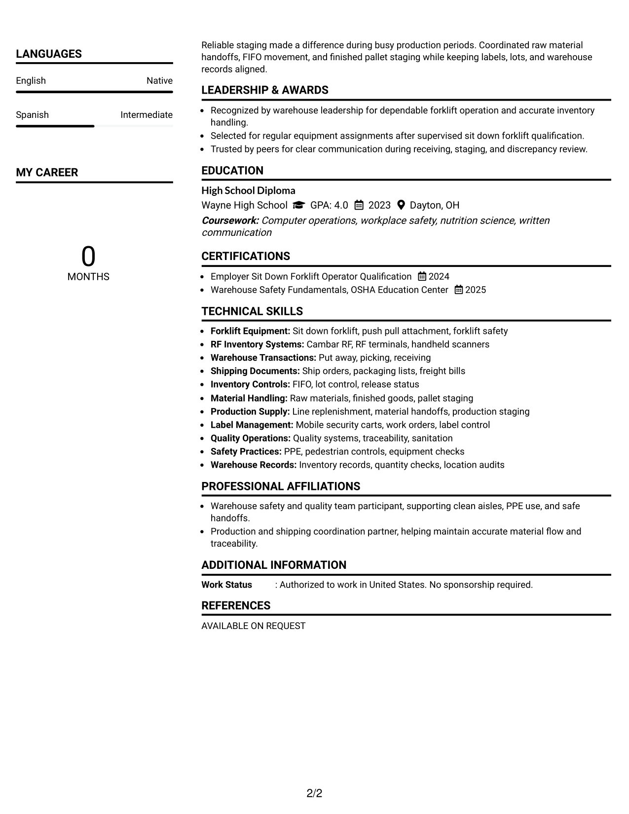 Resume Example Page 2