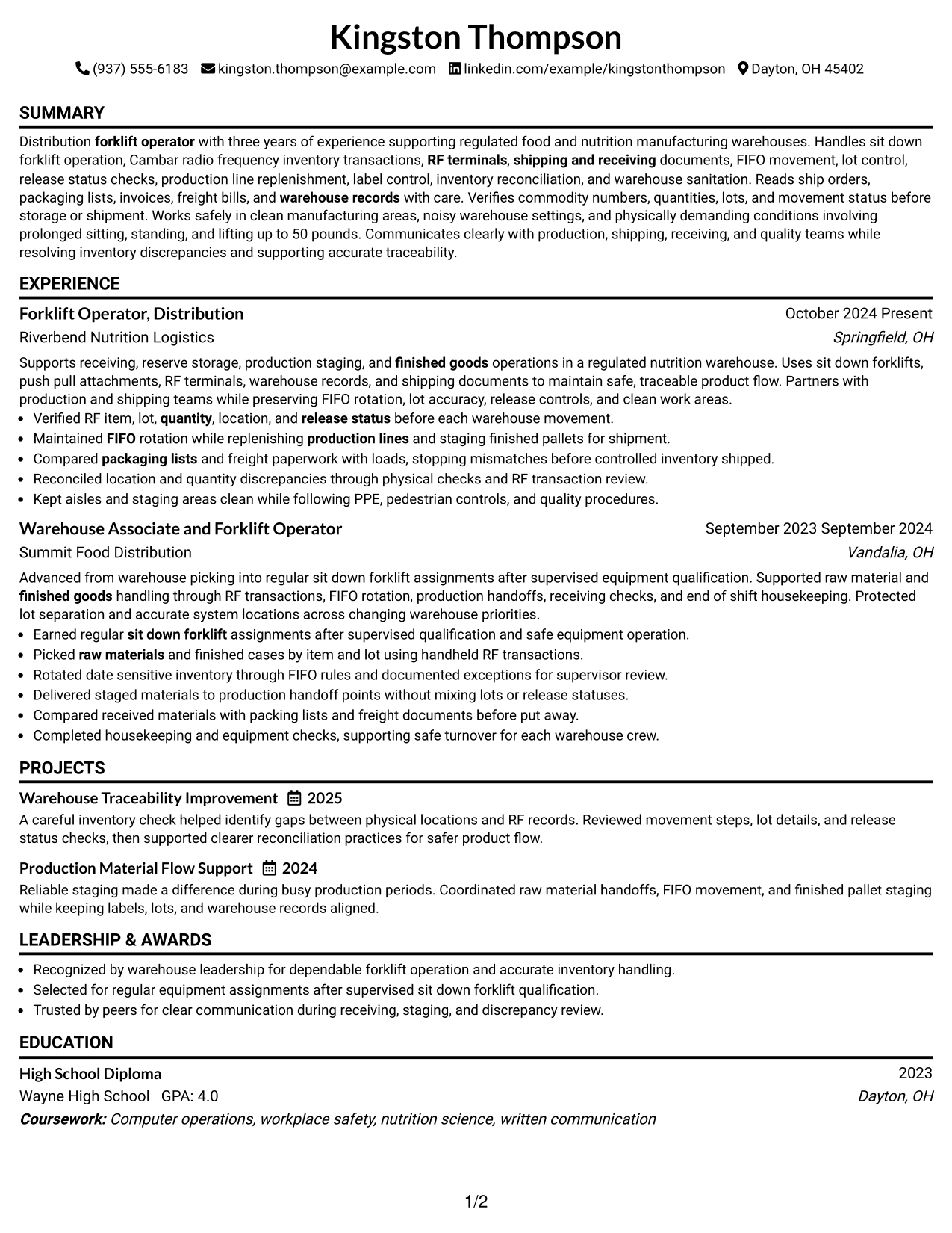Resume Example Page 1