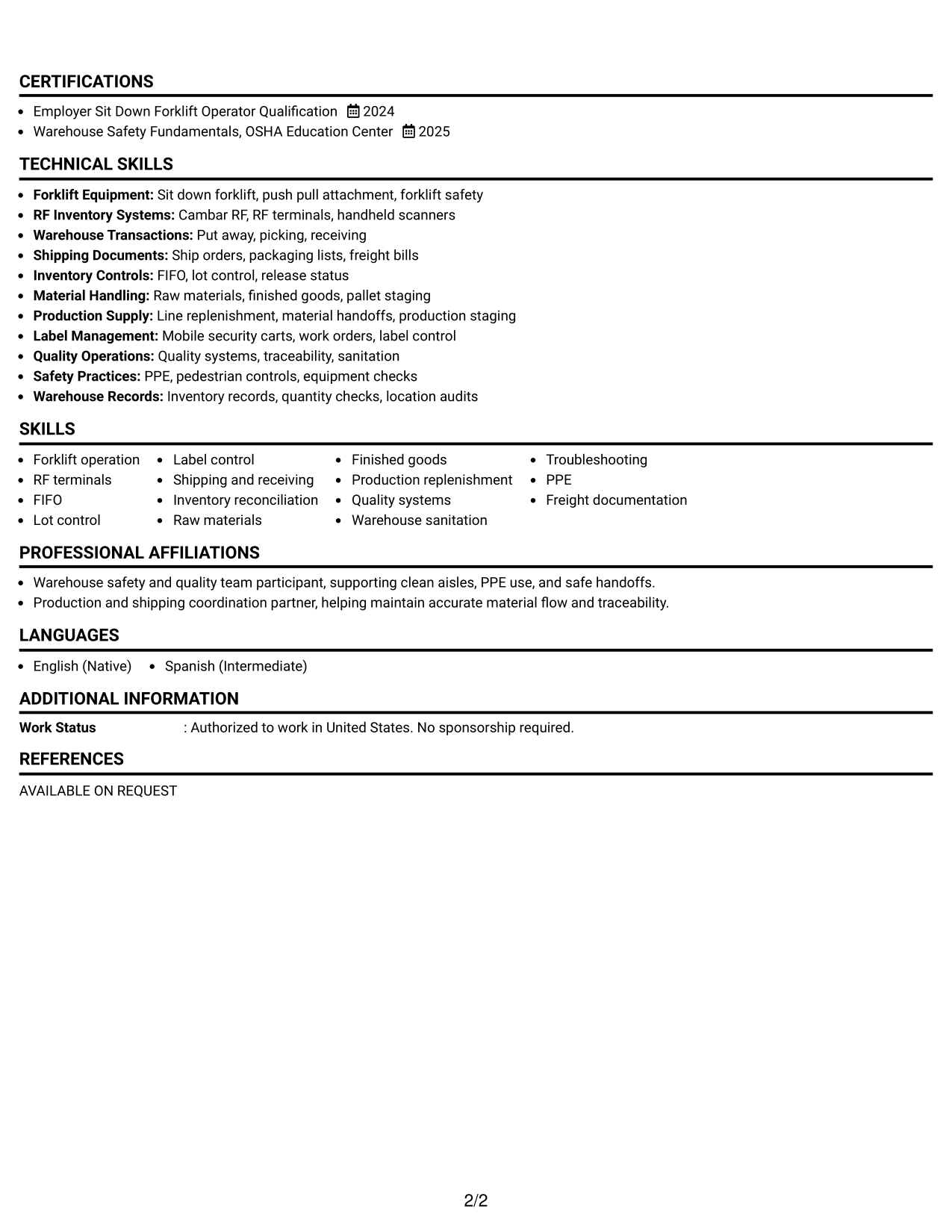 Resume Example Page 2
