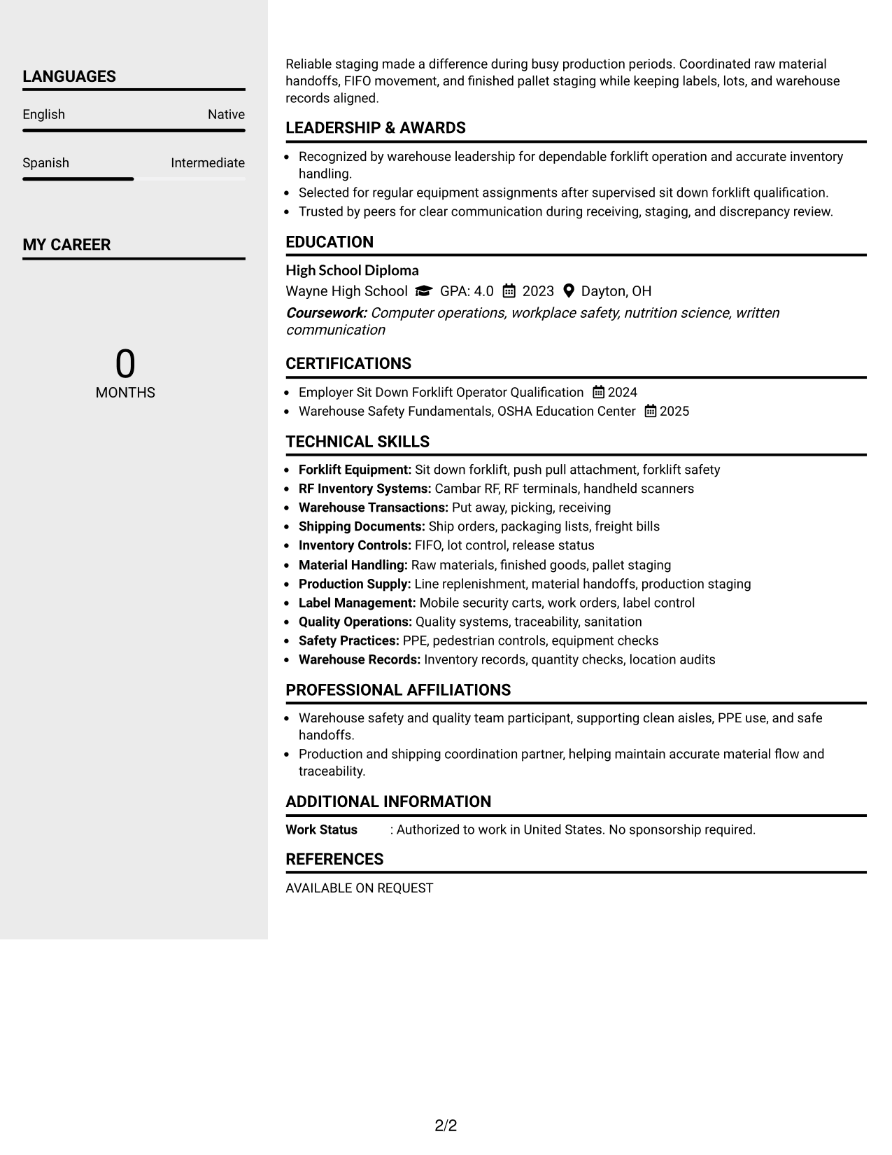 Resume Example Page 2
