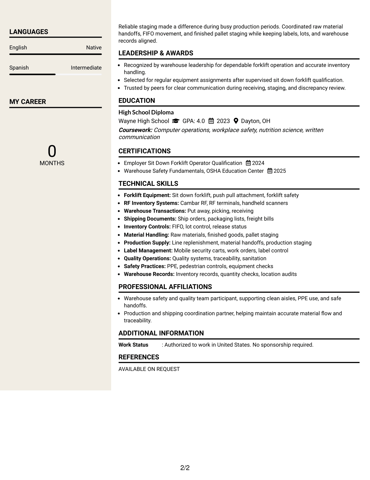 Resume Example Page 2