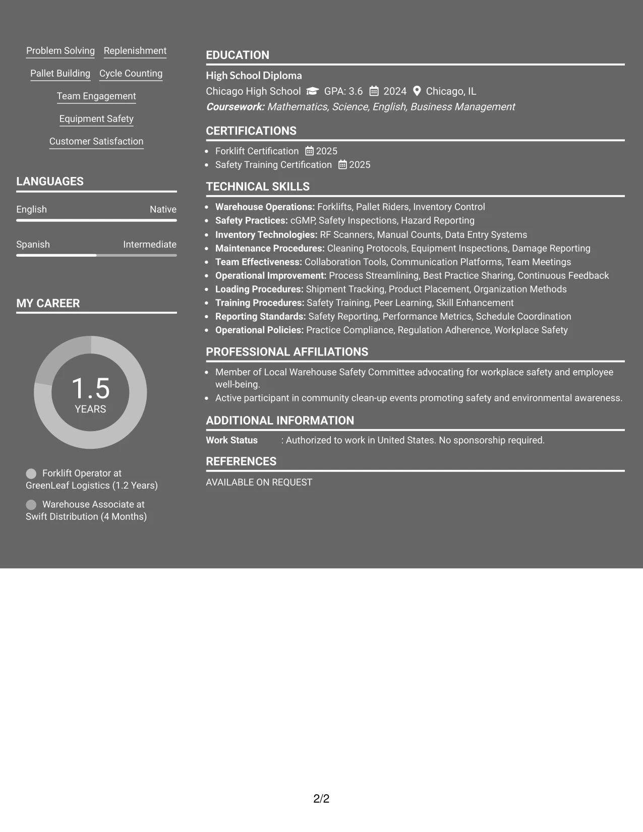 Resume Example Page 2