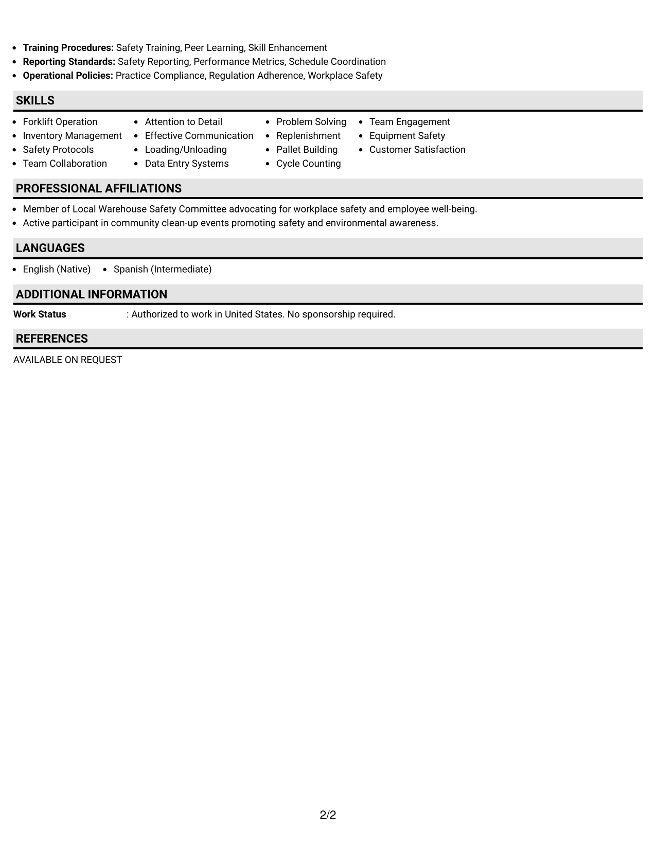 Resume Example Page 2