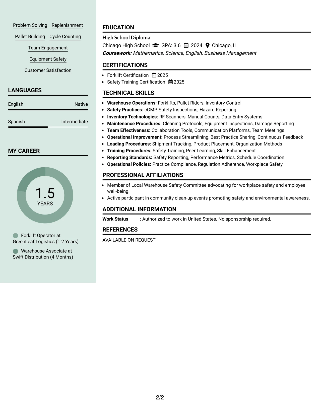 Resume Example Page 2
