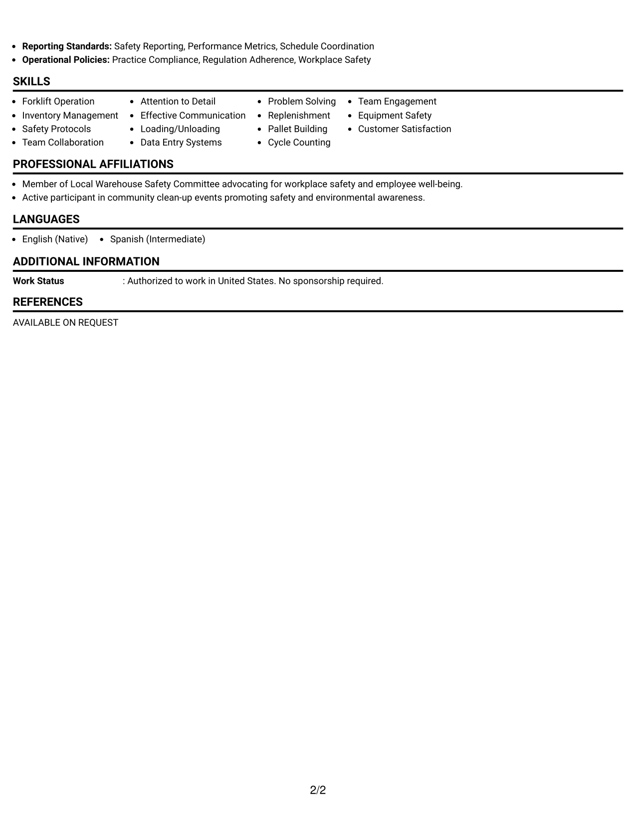 Resume Example Page 2