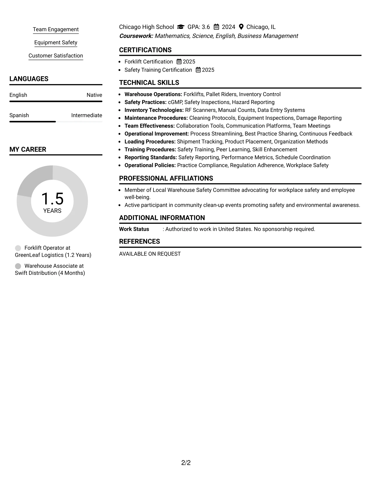 Resume Example Page 2