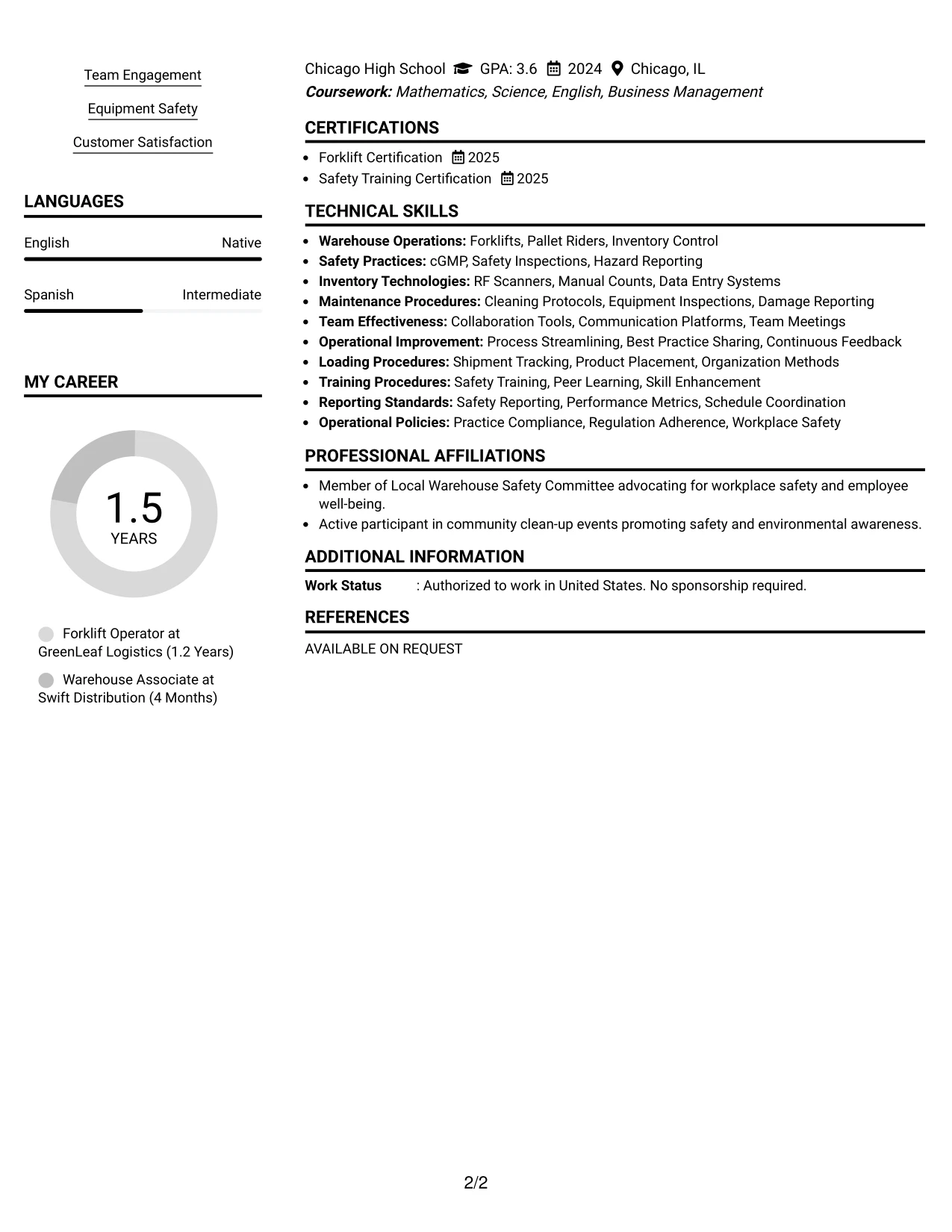 Resume Example Page 2