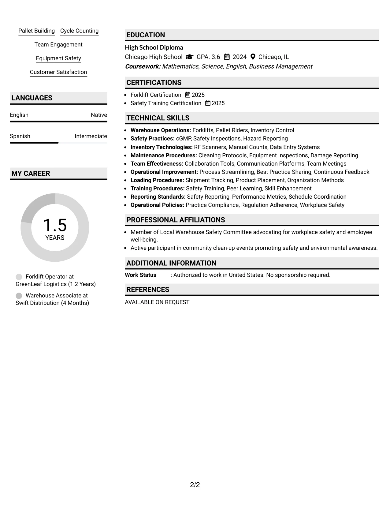 Resume Example Page 2