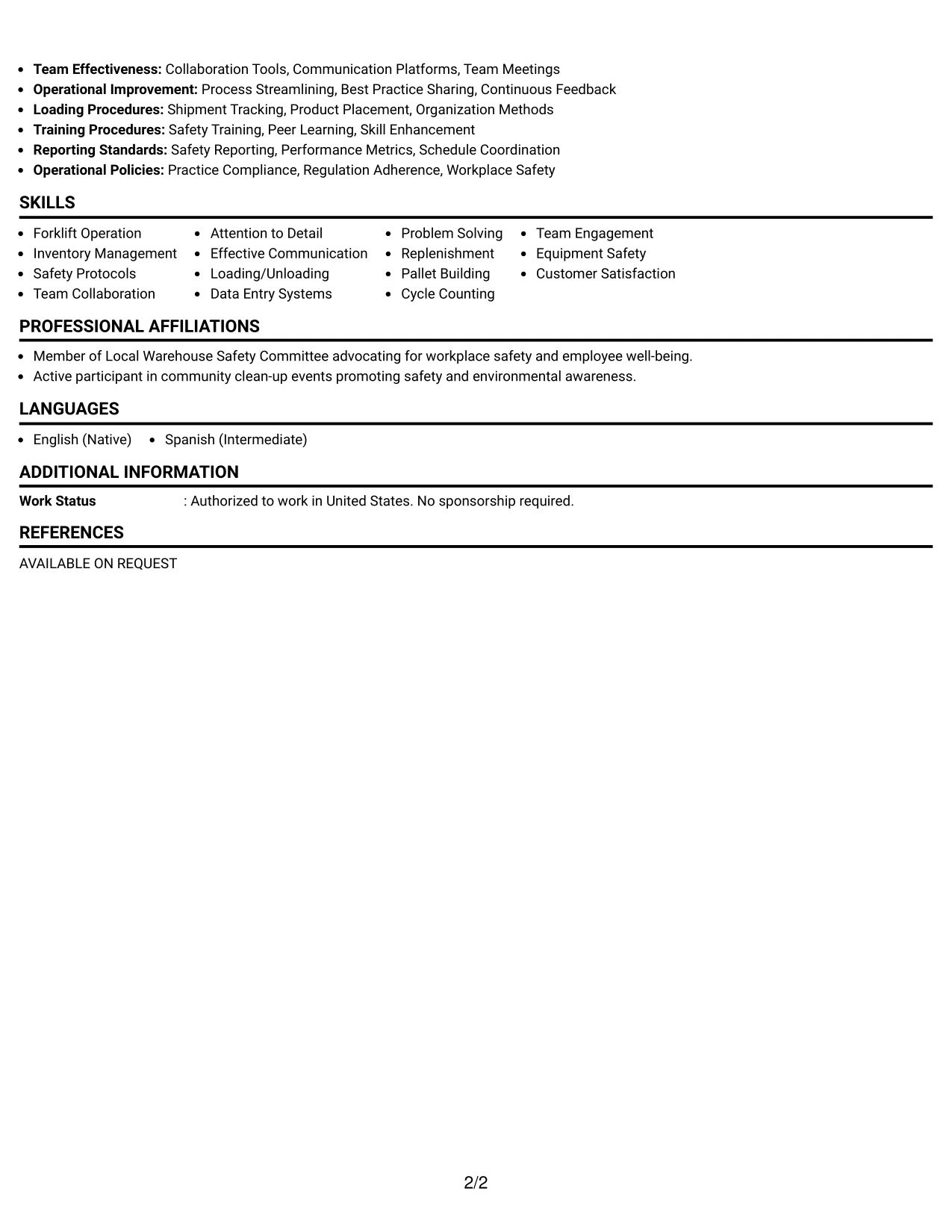 Resume Example Page 2