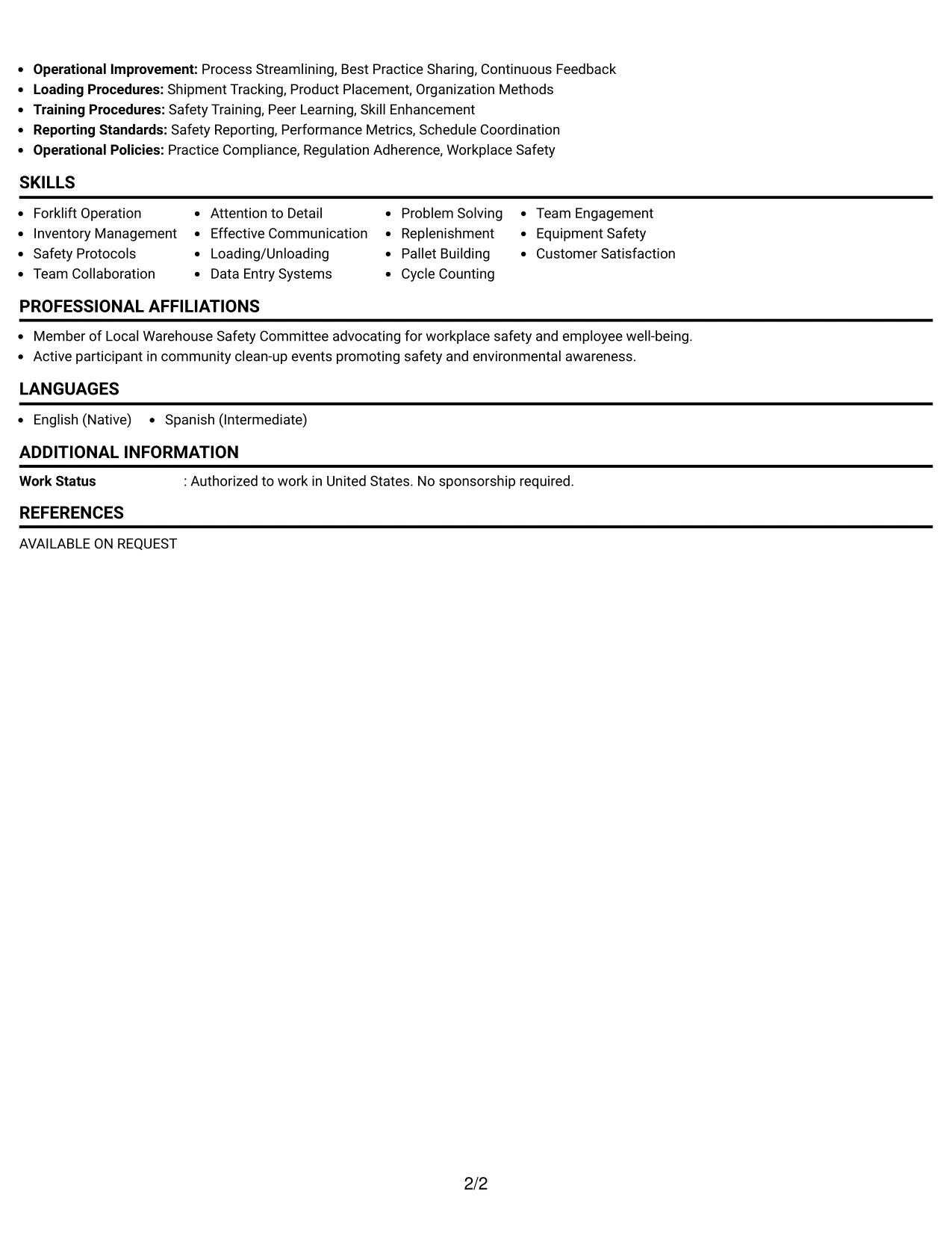 Resume Example Page 2