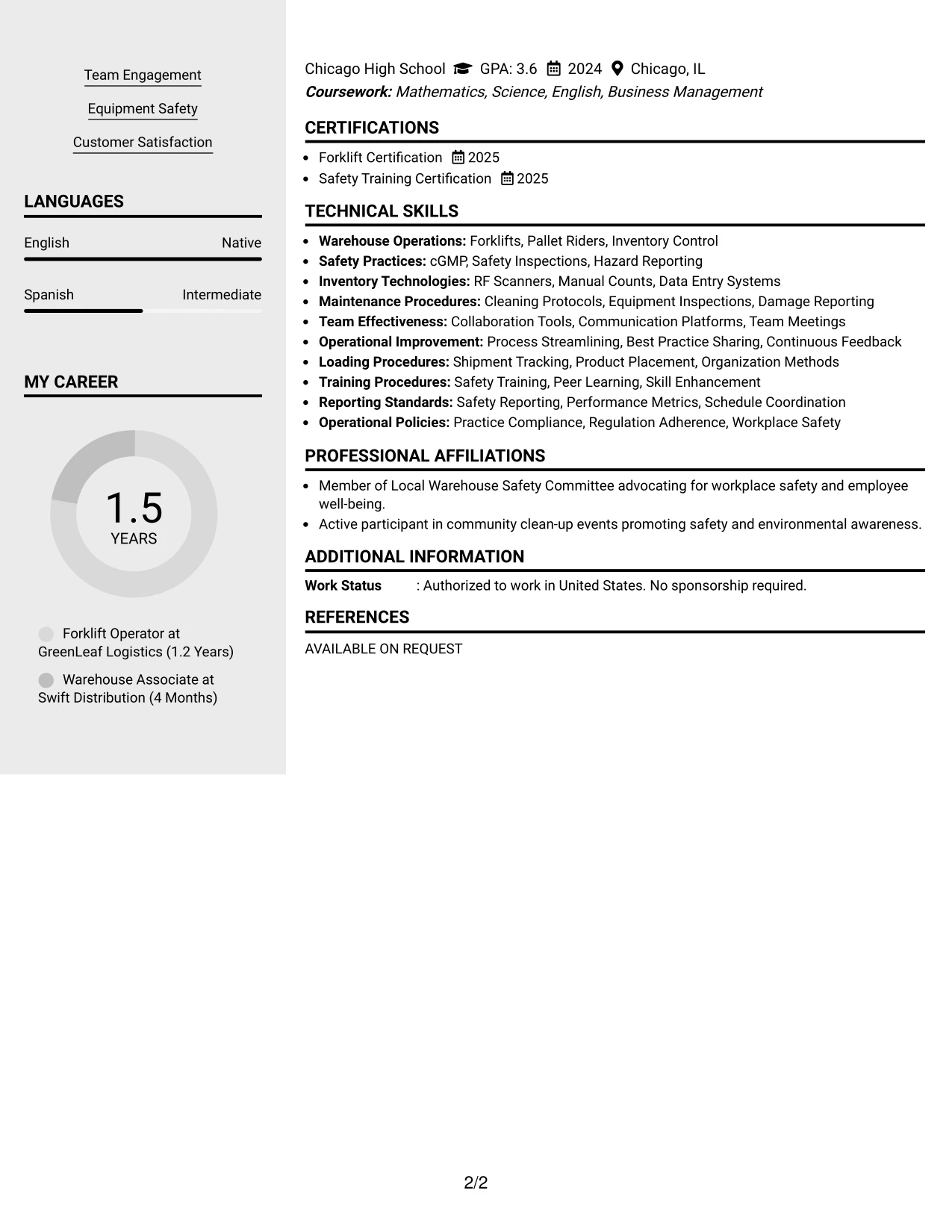 Resume Example Page 2