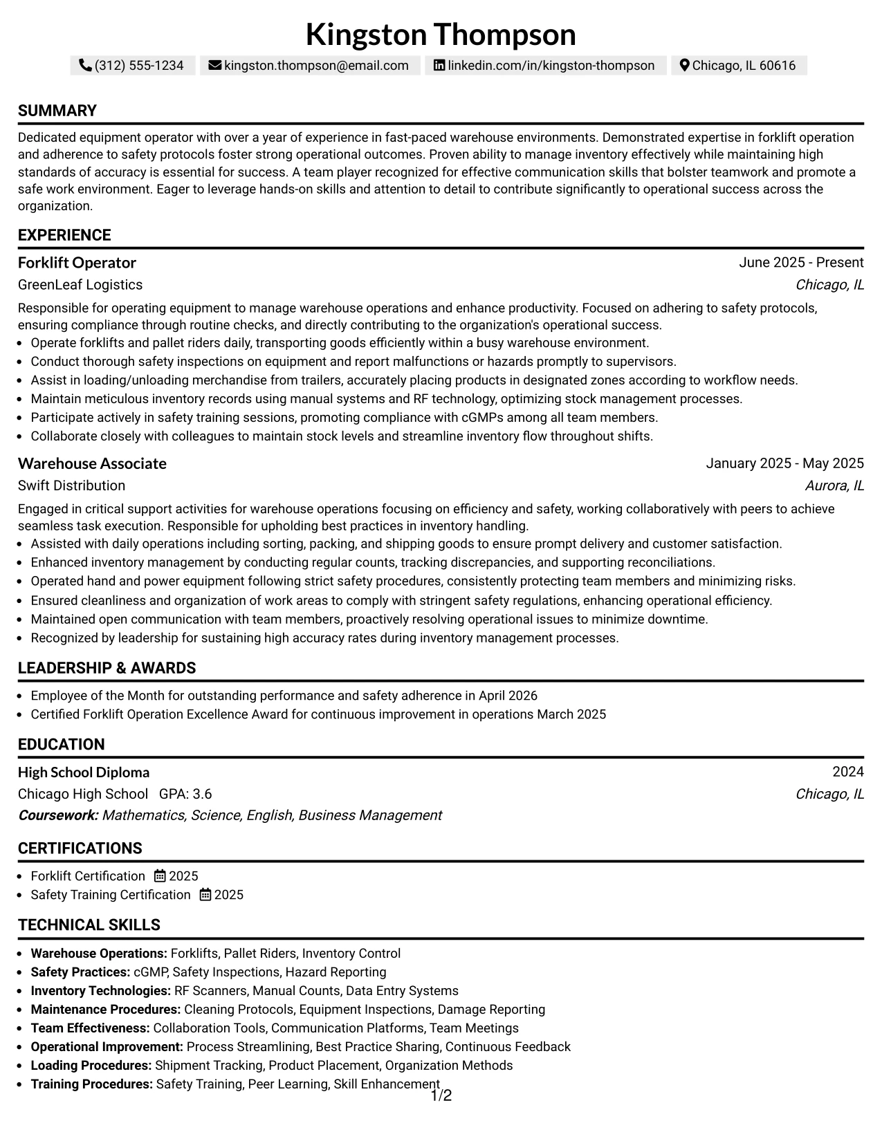 Resume Example Page 1