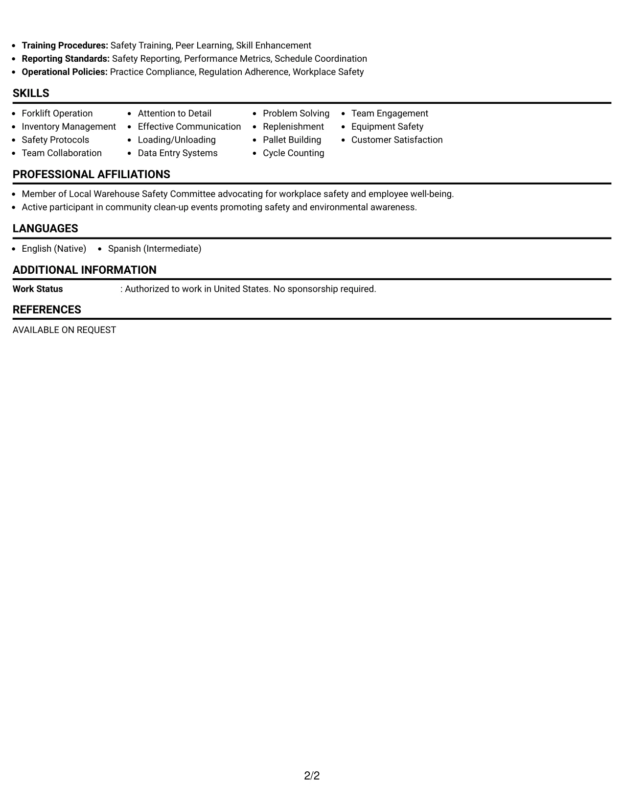 Resume Example Page 2