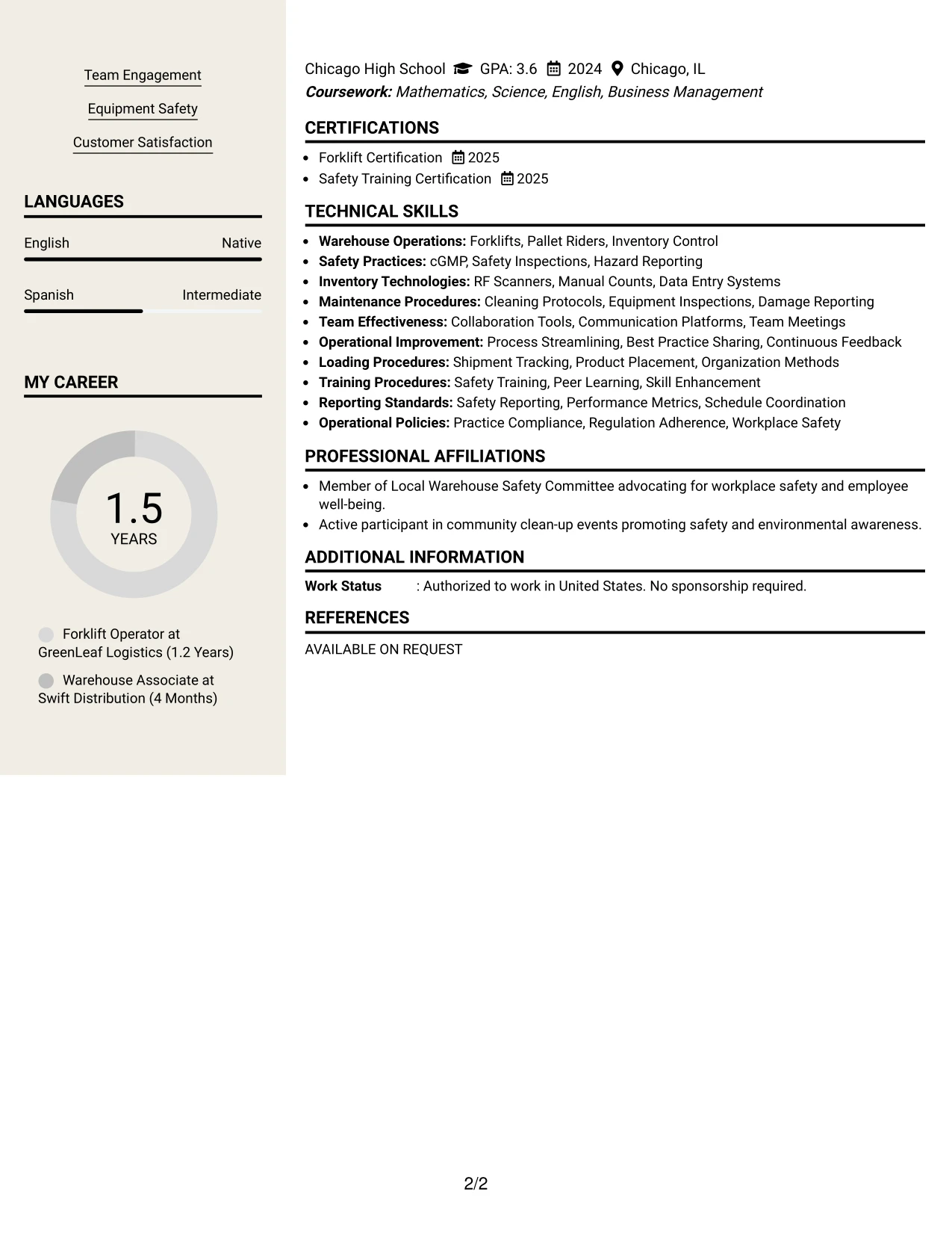 Resume Example Page 2