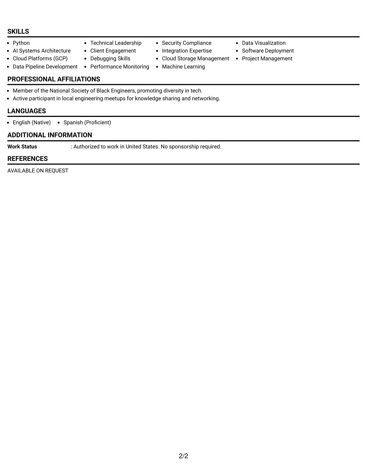 Resume Example Page 2