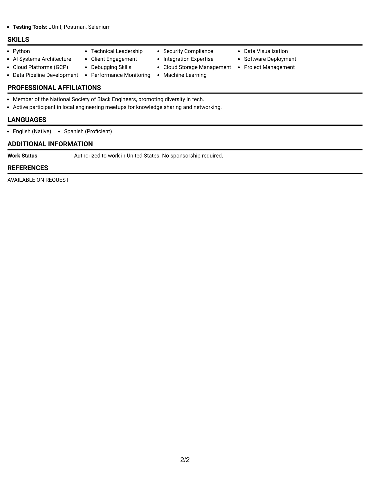 Resume Example Page 2
