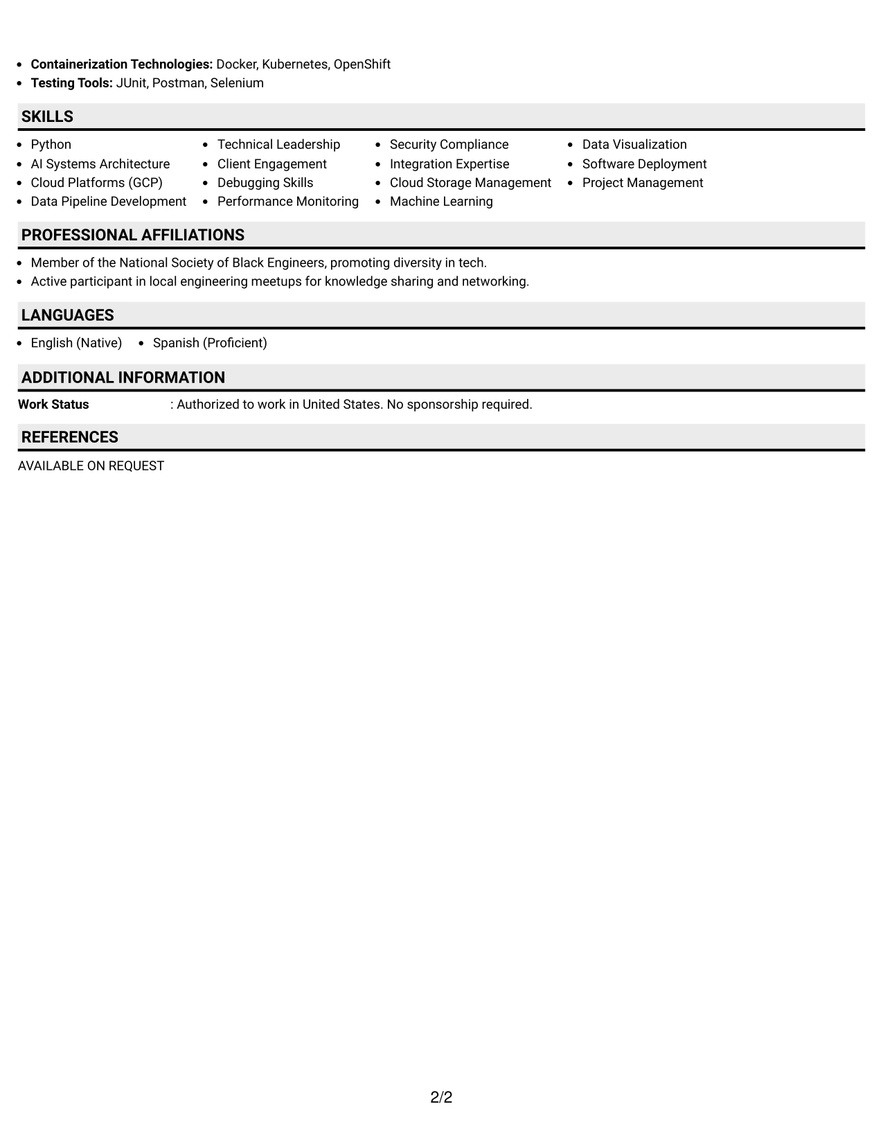 Resume Example Page 2