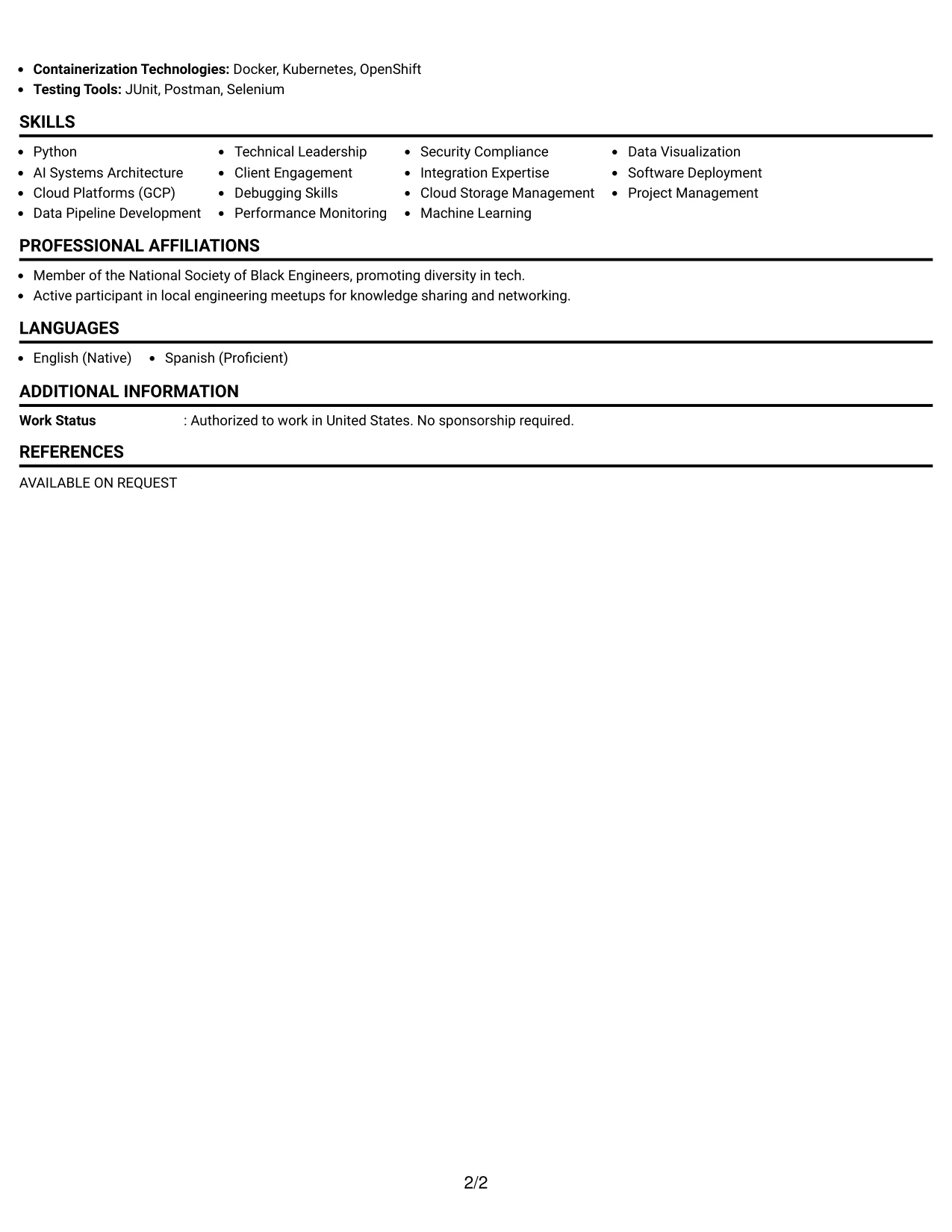 Resume Example Page 2
