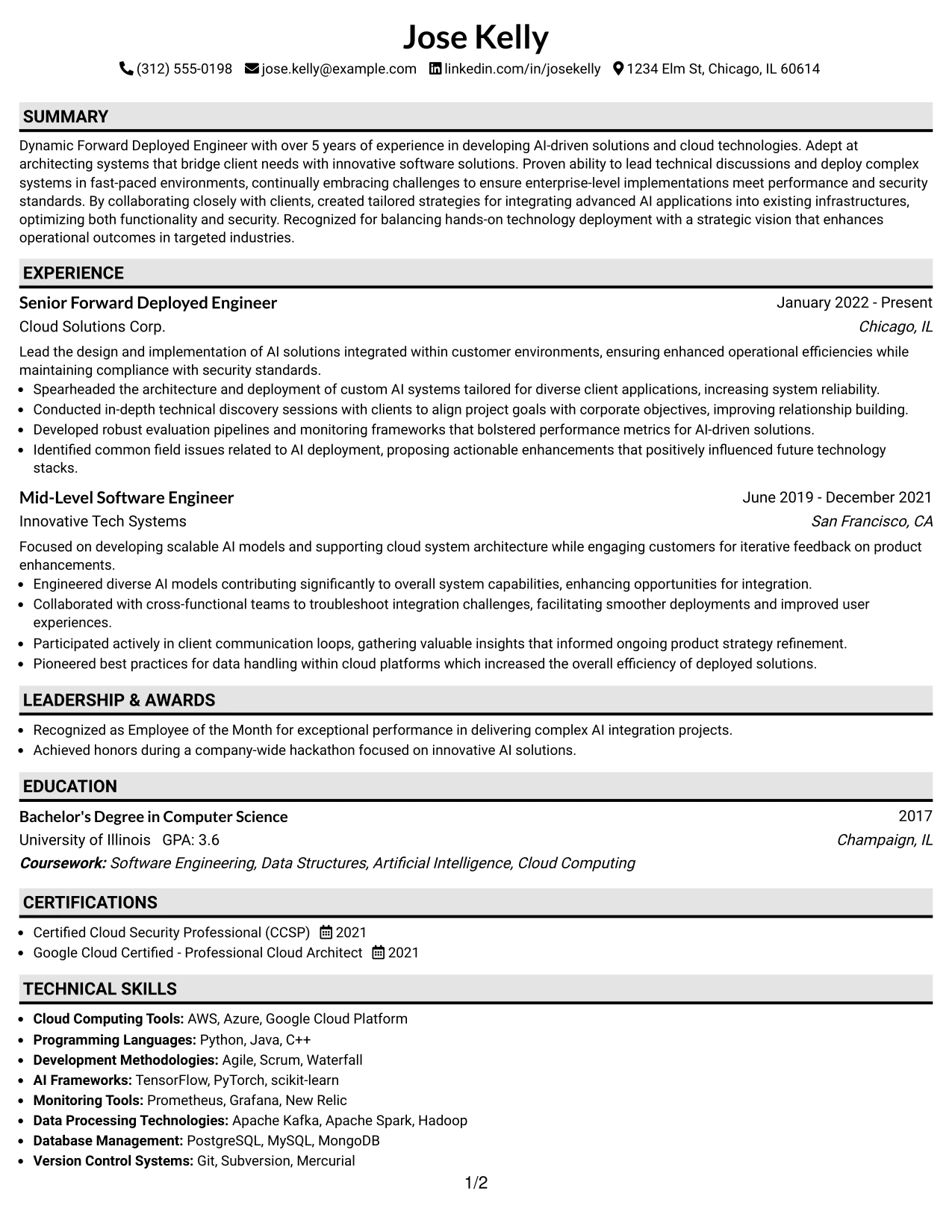 Resume Example Page 1