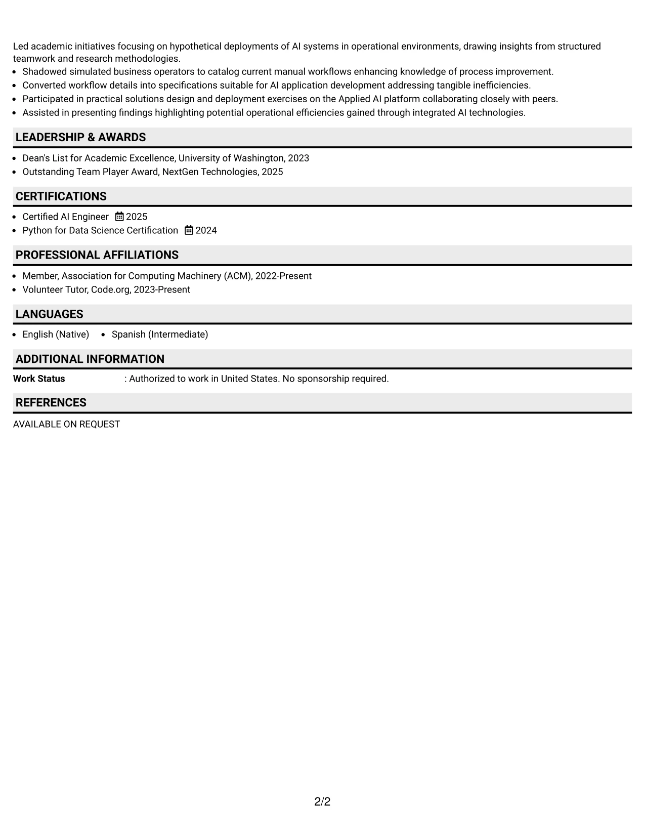 Resume Example Page 2