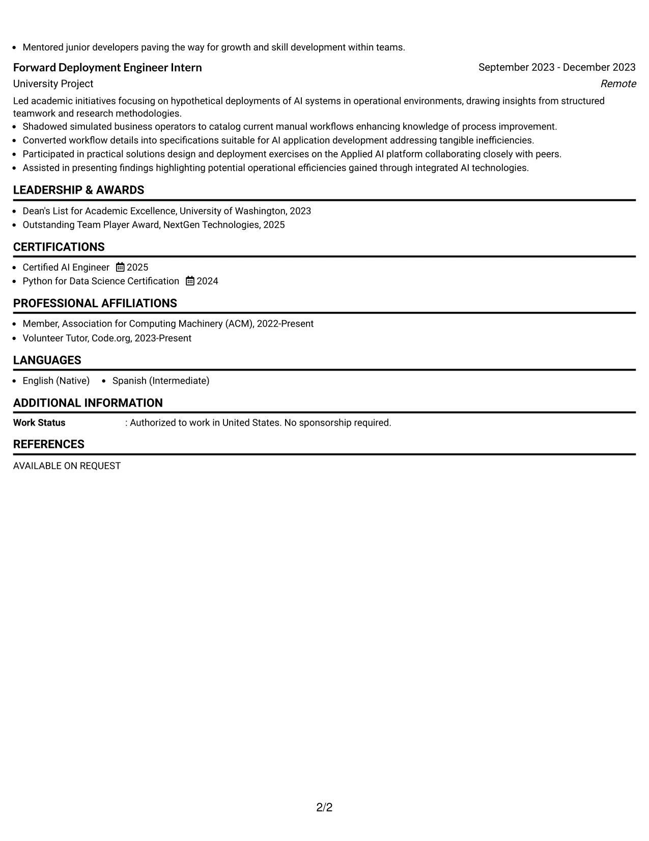 Resume Example Page 2