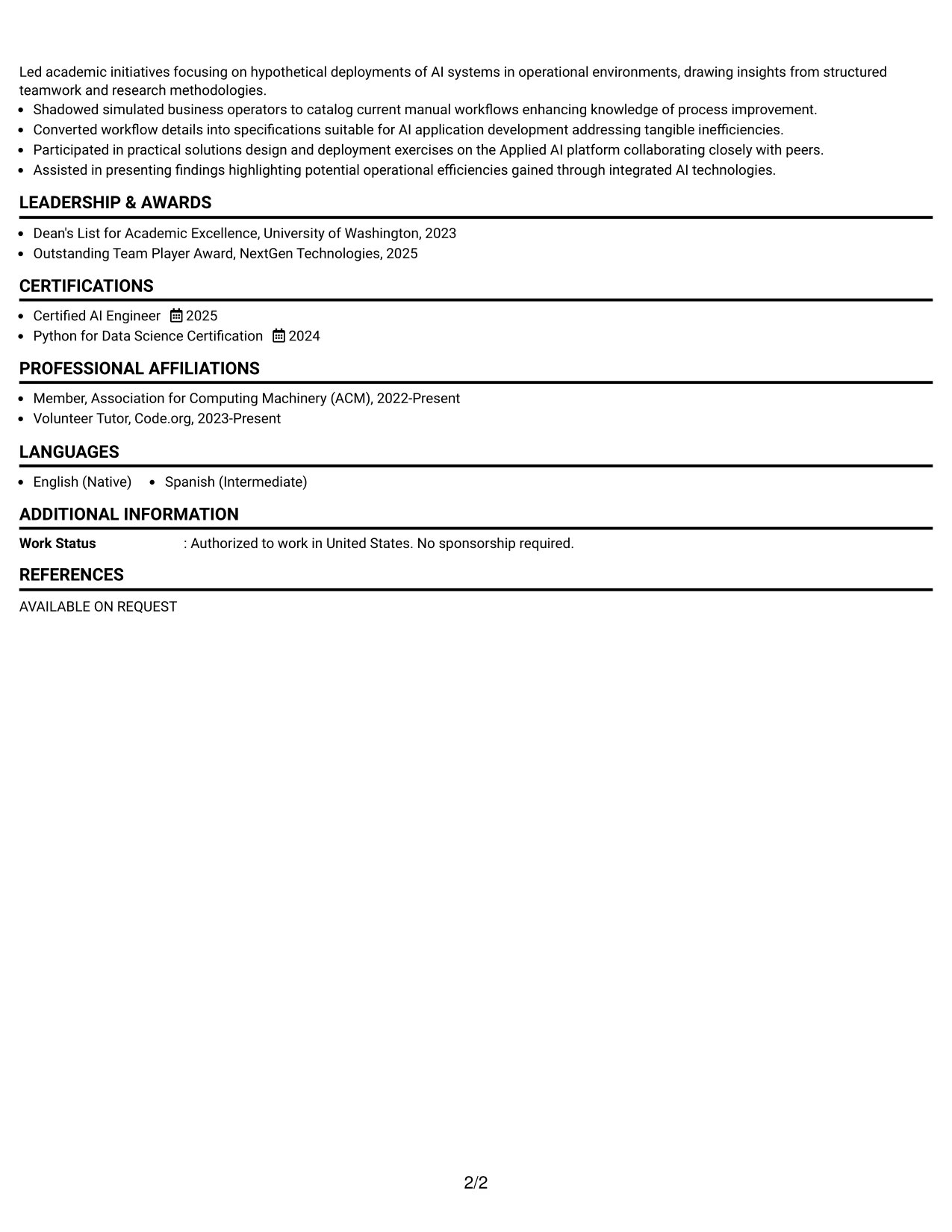 Resume Example Page 2