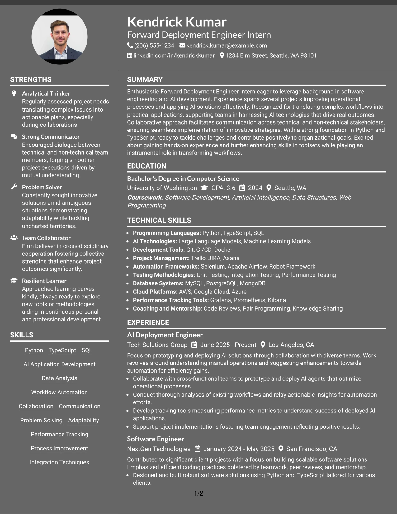 Resume Example Page 1