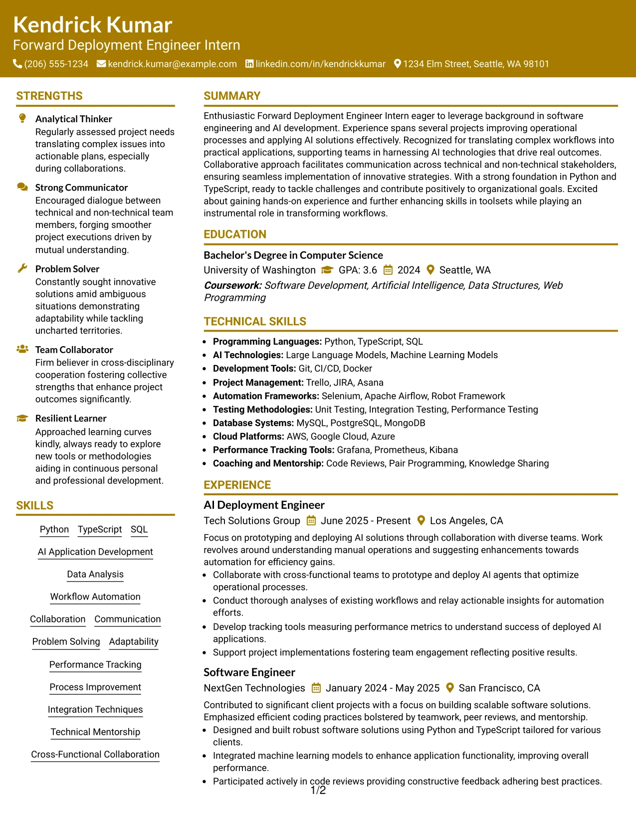 Resume Example Page 1
