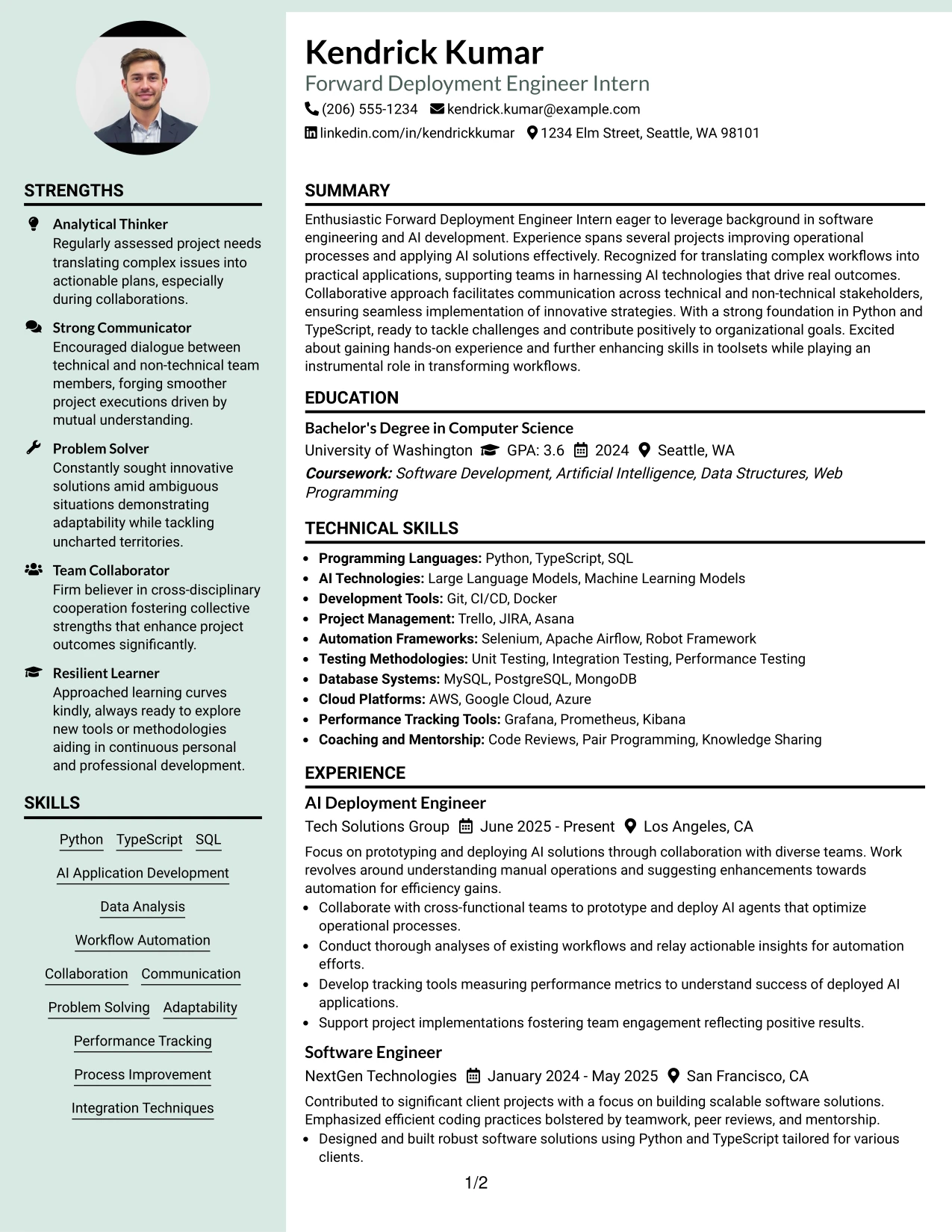 Resume Example Page 1