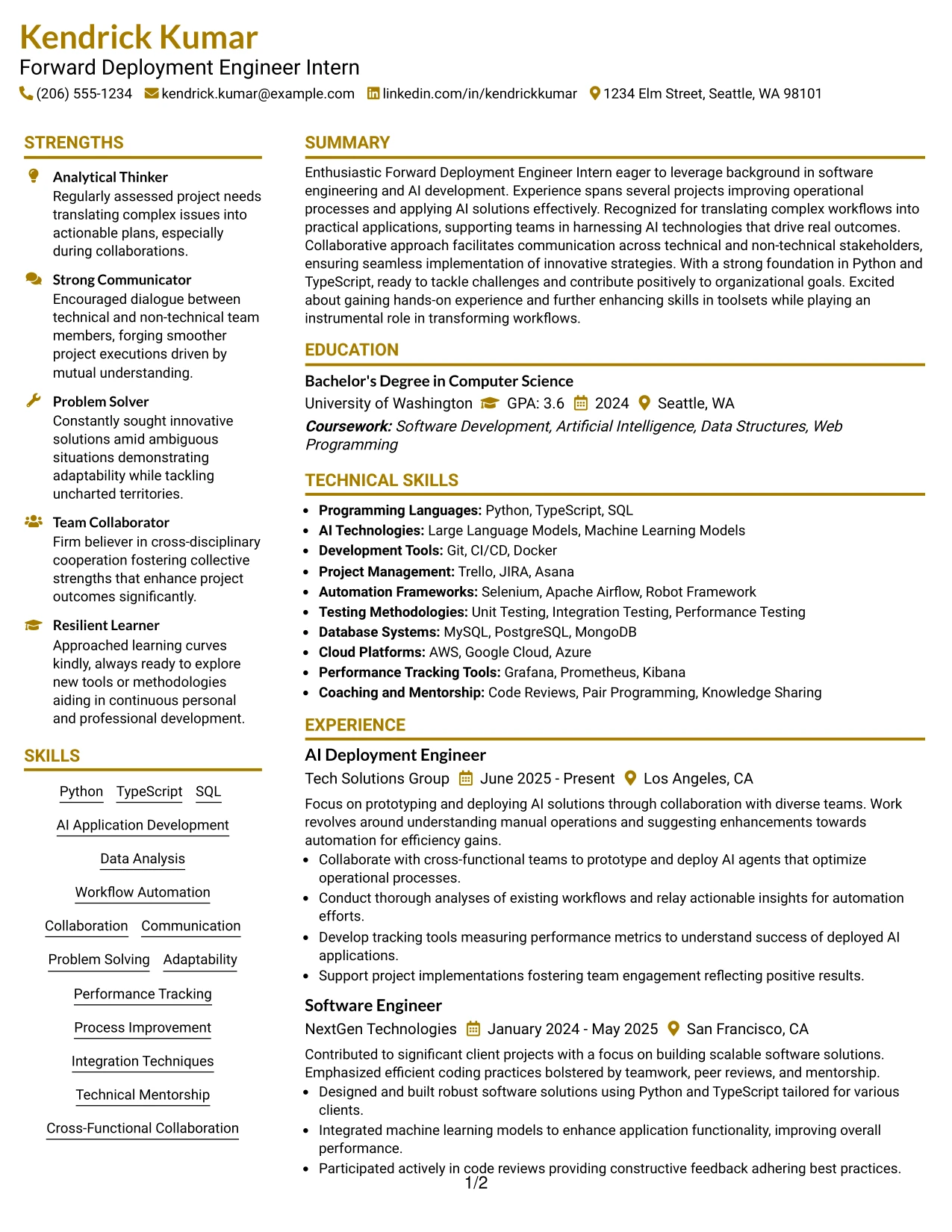 Resume Example Page 1