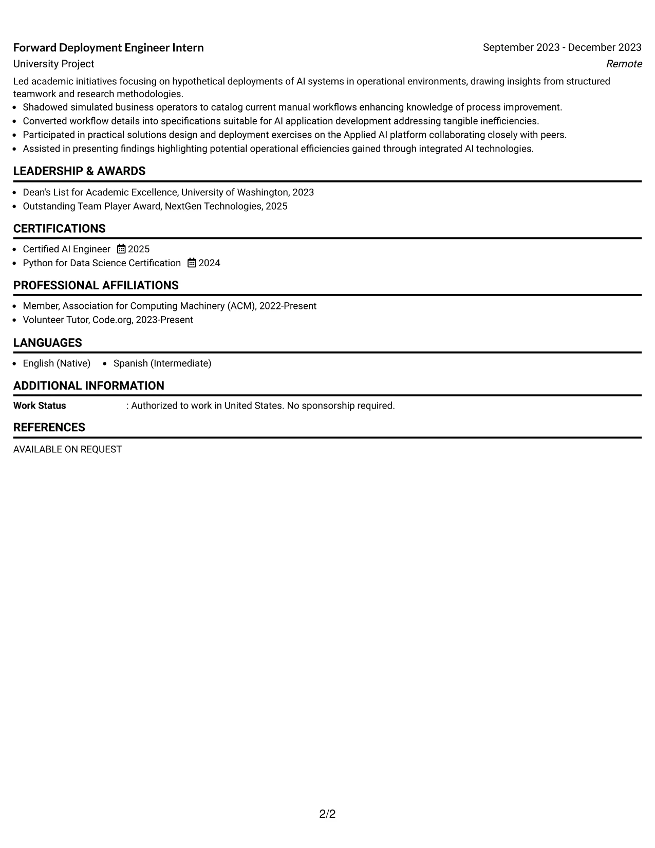 Resume Example Page 2