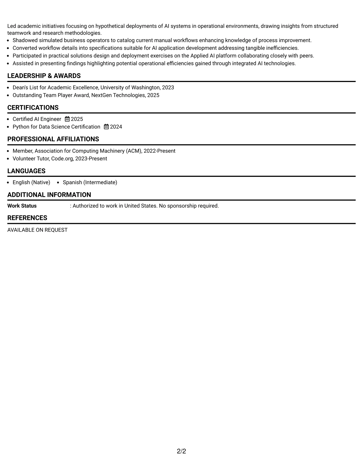 Resume Example Page 2