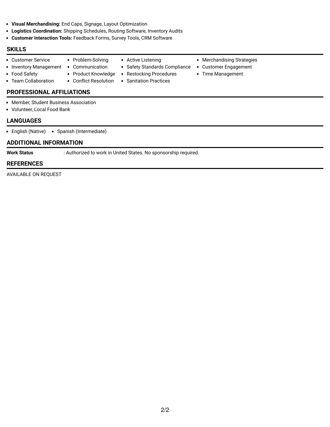 Resume Example Page 2