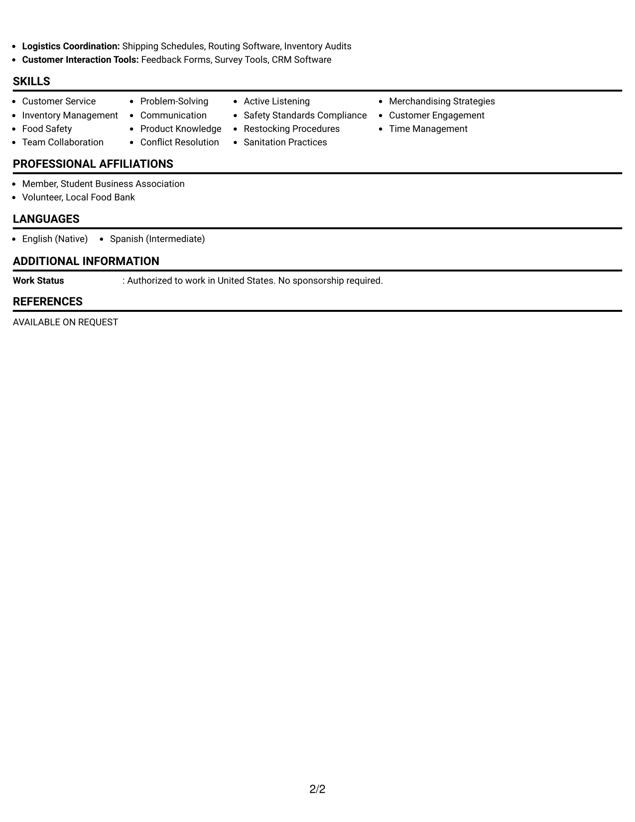 Resume Example Page 2