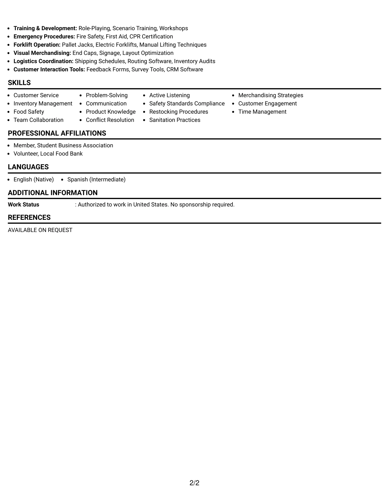 Resume Example Page 2