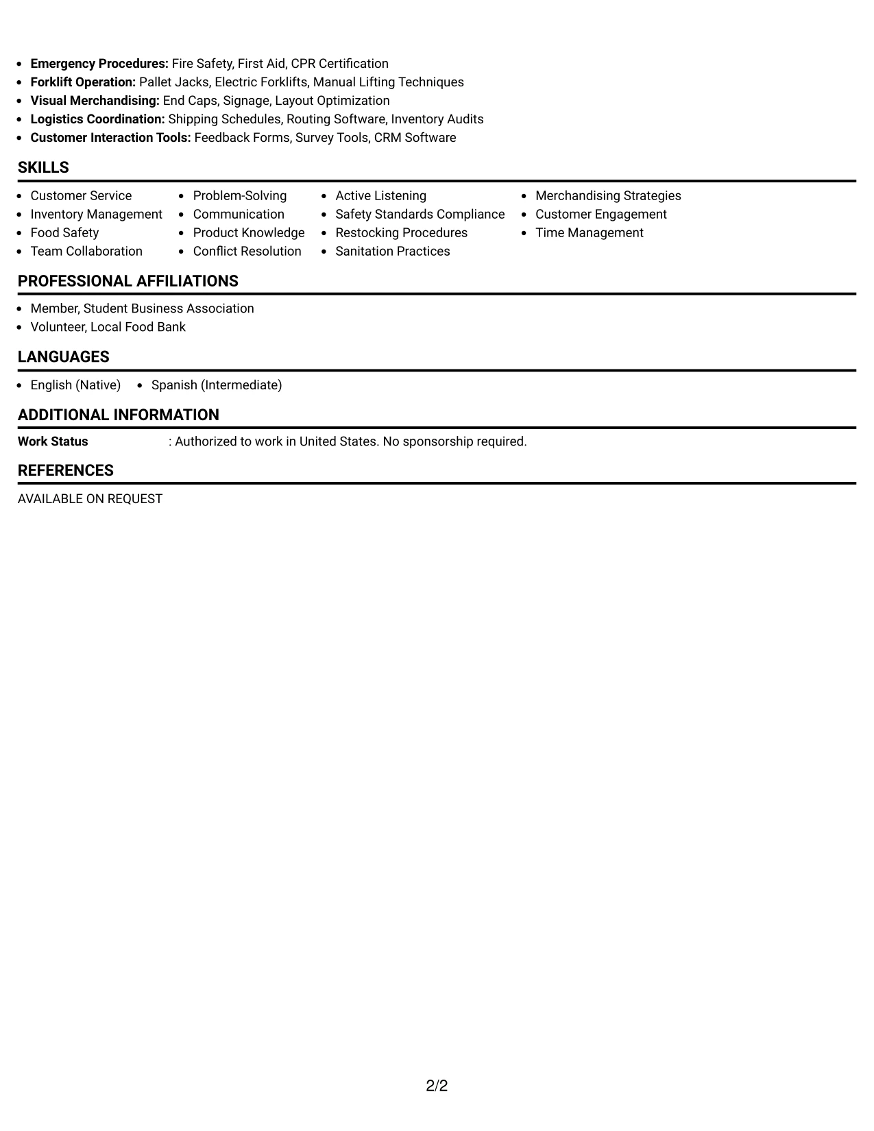 Resume Example Page 2