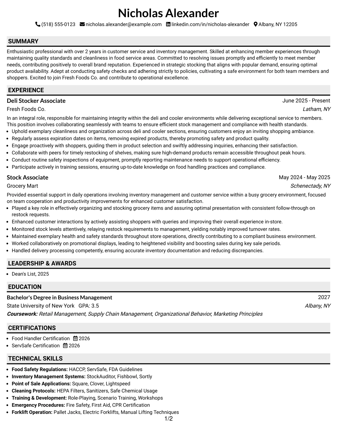 Resume Example Page 1