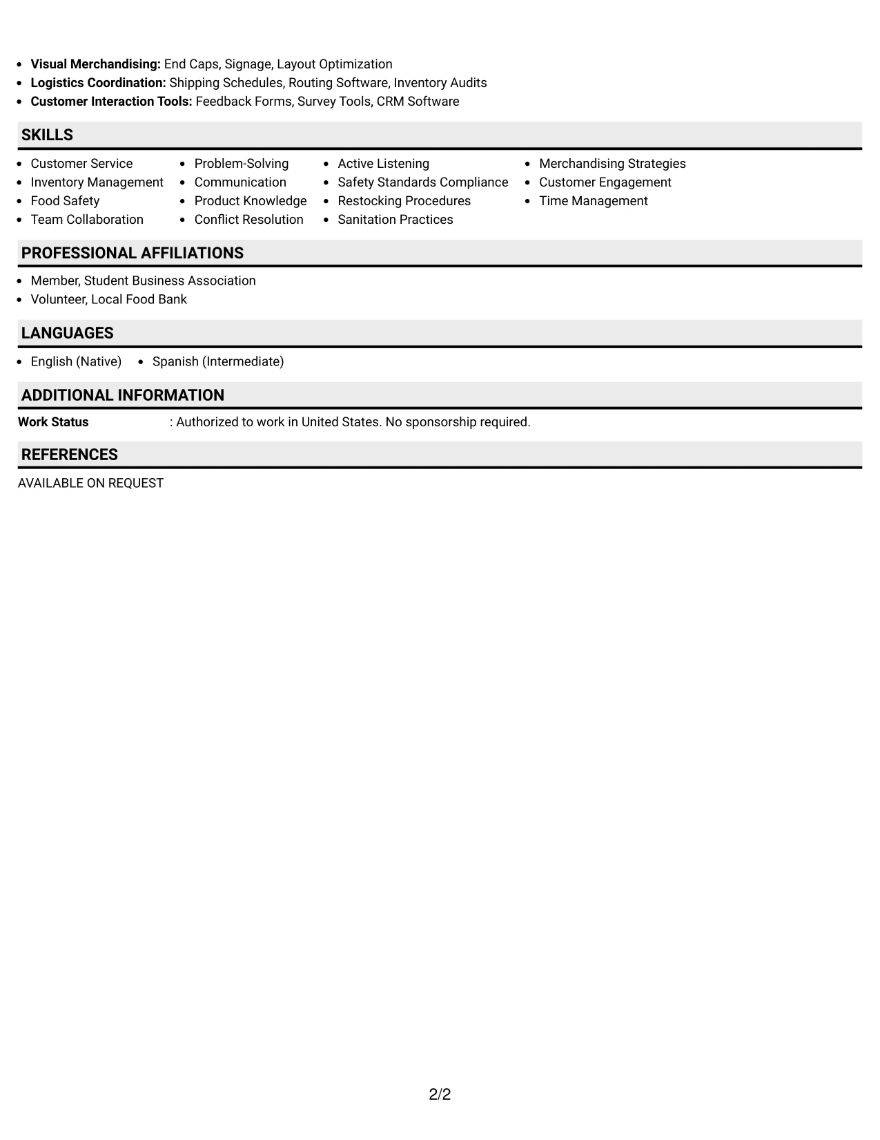 Resume Example Page 2