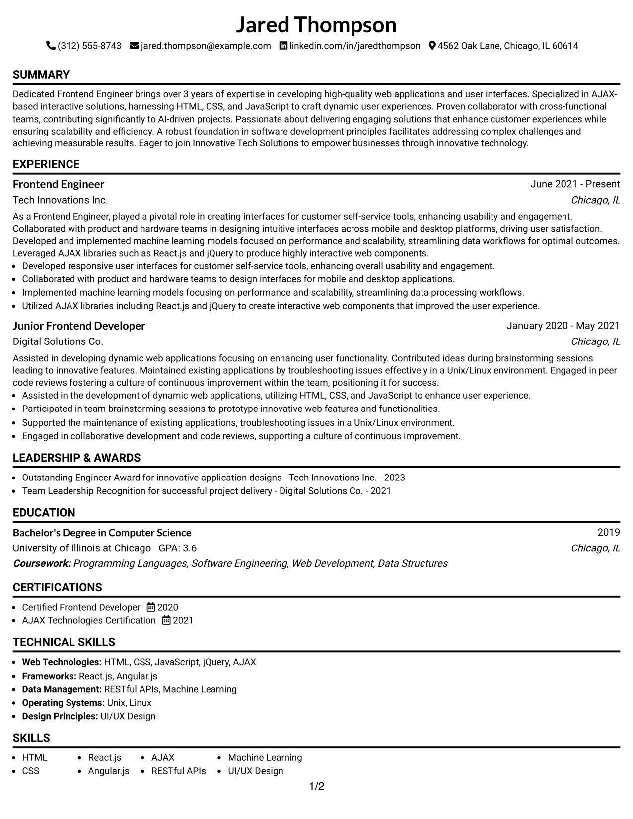 Resume Example Page 1