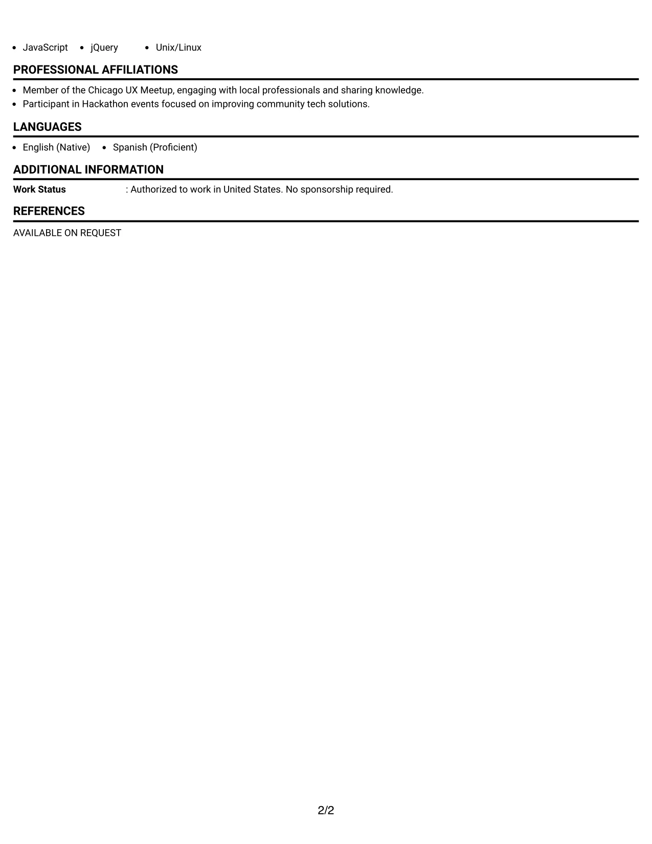 Resume Example Page 2