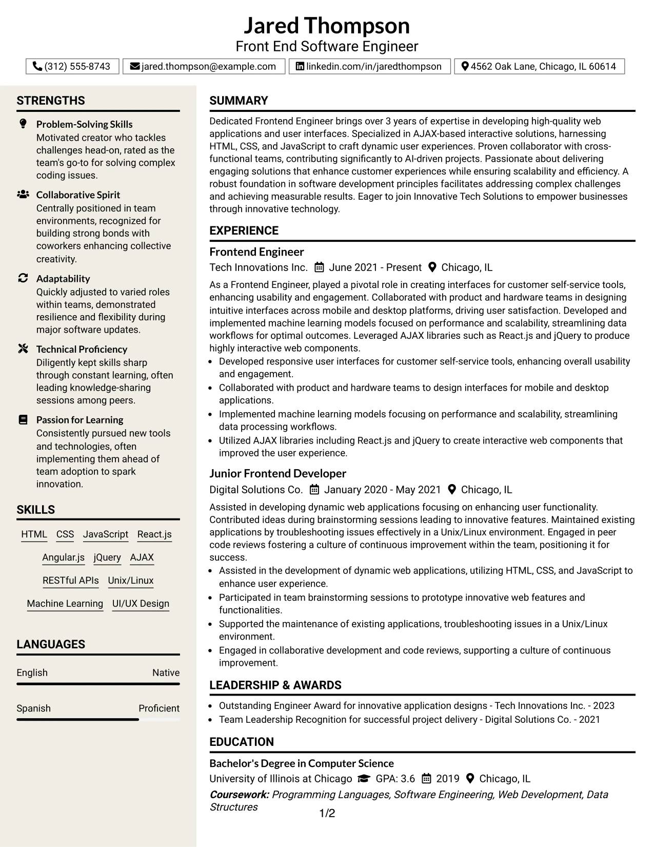 Resume Example Page 1