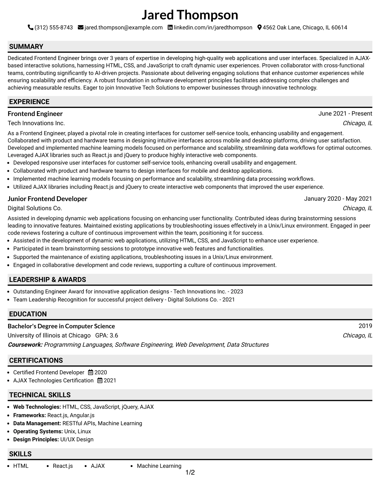 Resume Example Page 1