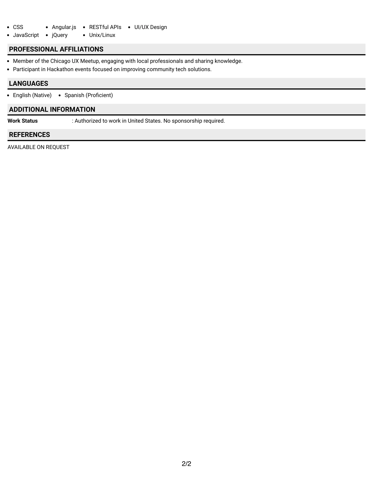 Resume Example Page 2