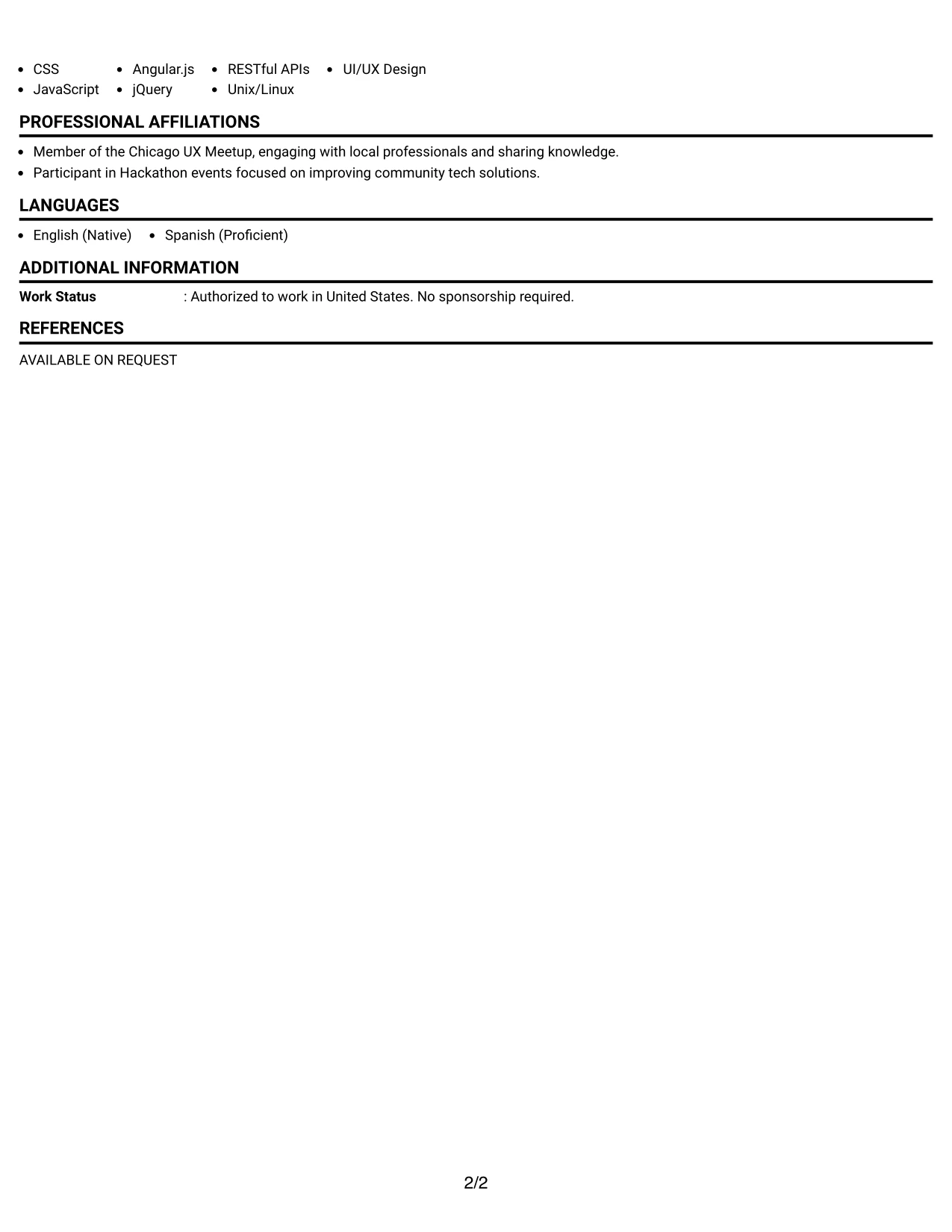 Resume Example Page 2